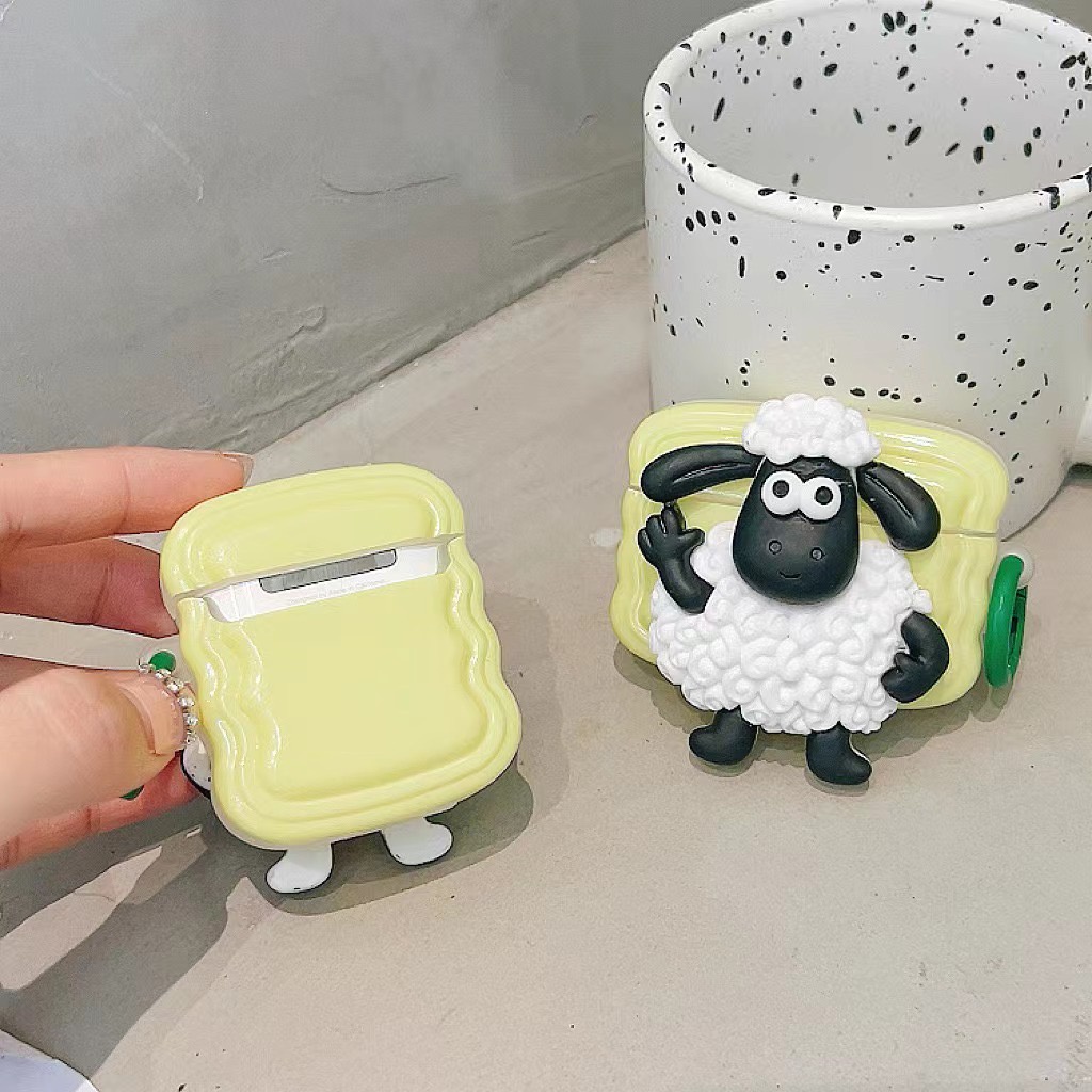 Vỏ Bảo Vệ Hộp Sạc Tai Nghe Bluetooth airpods 1 / 2 pro / 3 Bằng tpu Mềm Họa Tiết Chú Cừu Lượn Sóng Dễ