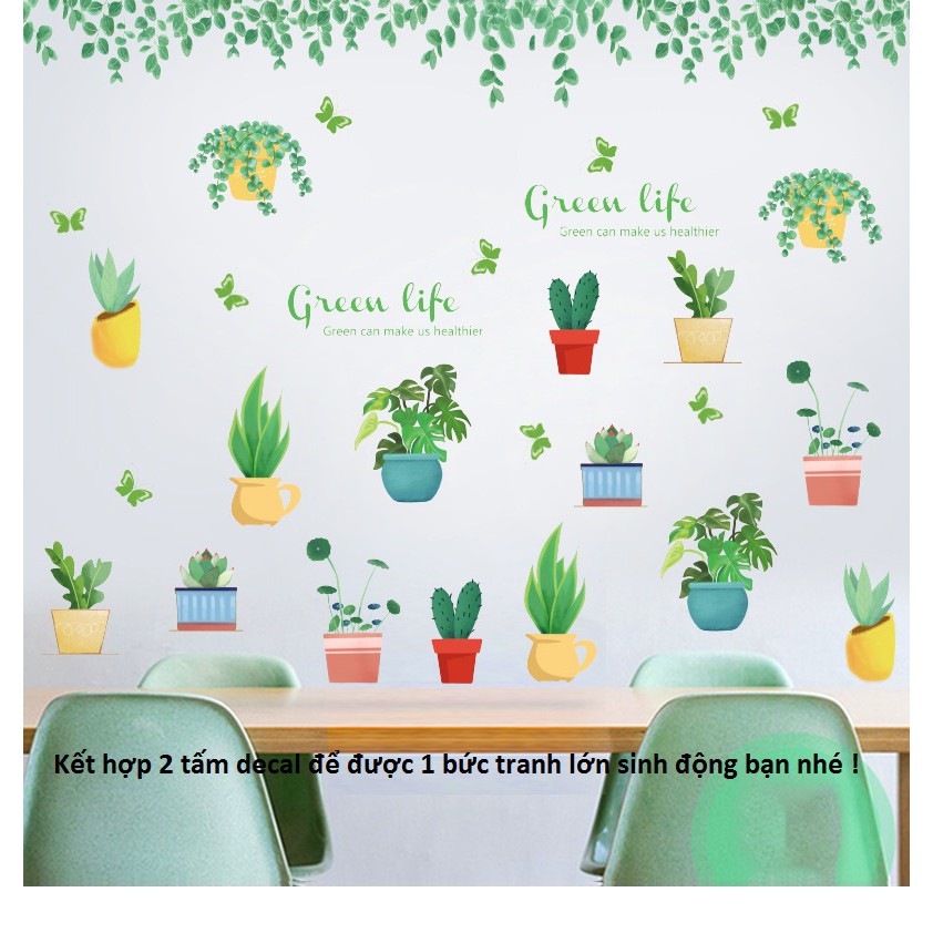 Decal dán tường chậu cây xanh mát GREEN LIFE sang trọng