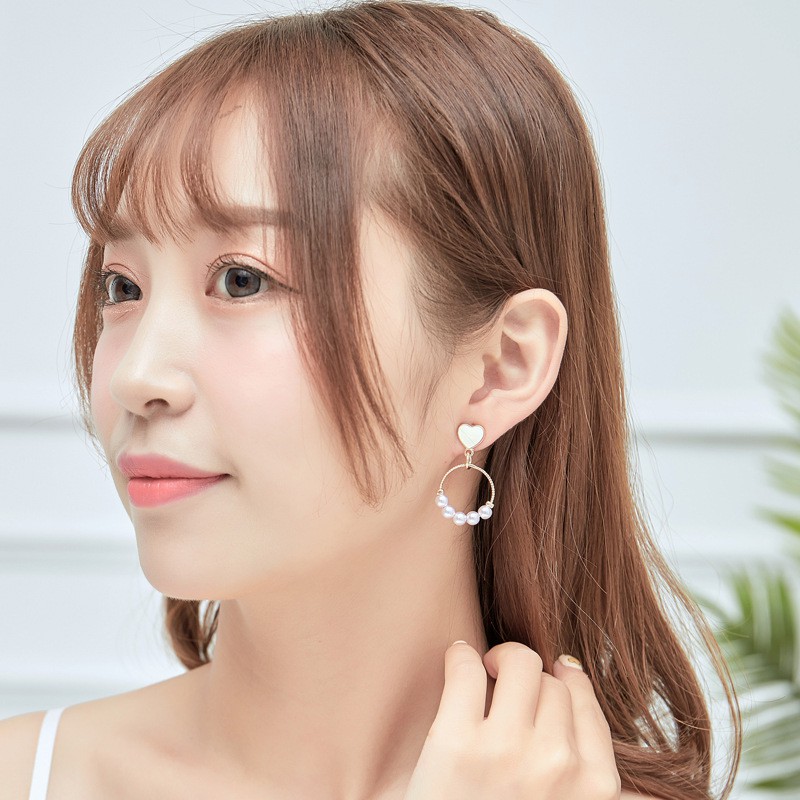 Bông Tai Trái Tim Đính Ngọc Trai Xinh Xắn Cho Nữ