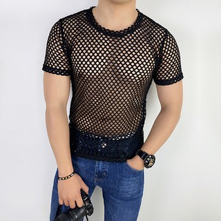 Áo lưới xuyên thấu tay ngắn mùa hè nam sexy