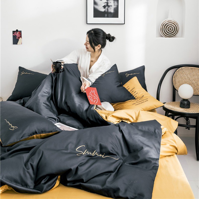 Bộ chăn ga gối đệm trải giường nhập khẩu Lụa Tencel Sumoi Cao Cấp - Drap Bedding