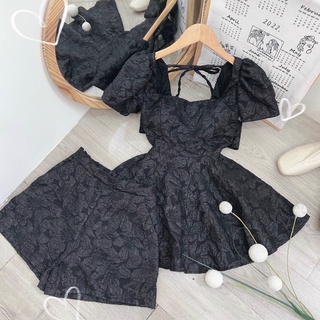 Set áo quần gấm hoa nổi