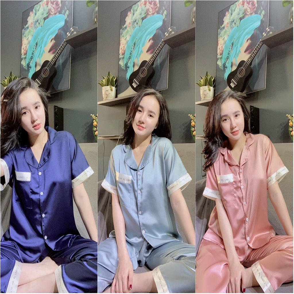 Bộ pijama, pijama nữ mặc nhà quần dài lụa satin mềm mịn cao cấp size 40-55kg