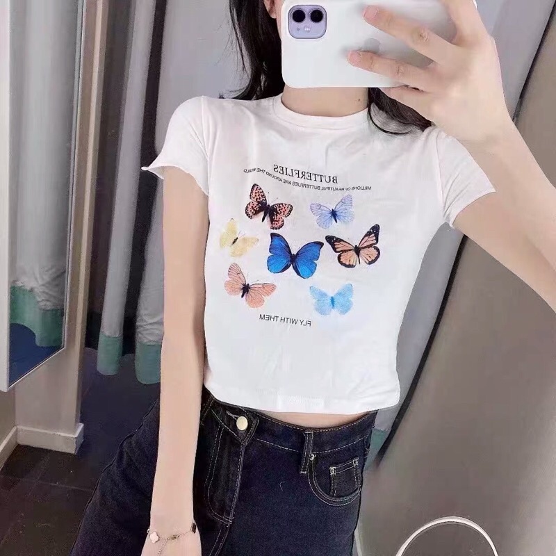 Áo Croptop Nữ Sexy Tay Ngắn Hình 8 Chú Bướm CRT03