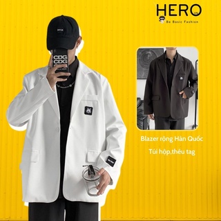 Áo blazer unisex áo khoác vest form rộng  phong cách Hàn Quốc BZ16 2 màu đen, trắng dễ phối đồ MrHero B