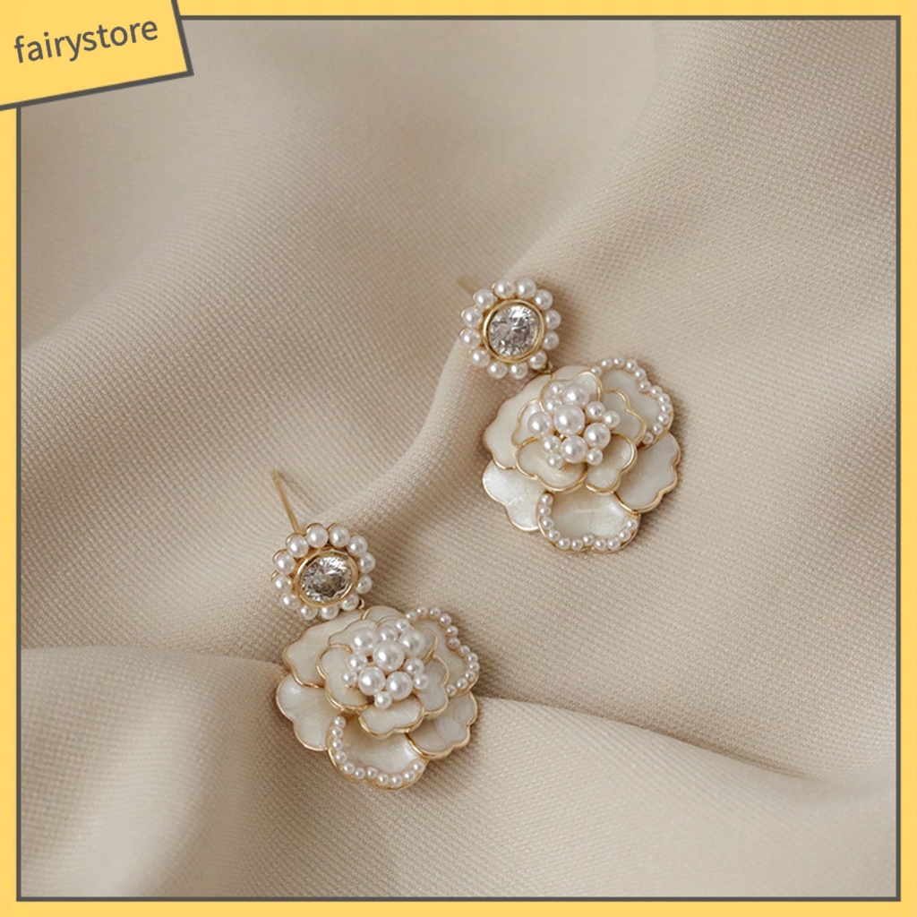 Bông tai hình hoa trà bằng hợp kim chống oxy hóa chất lượng