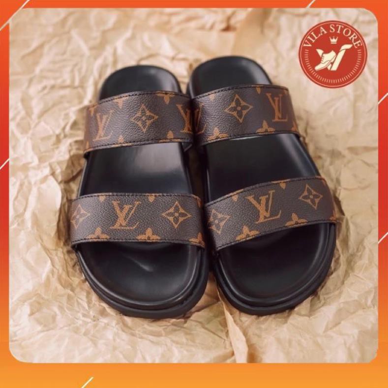 xả kho giá gốc xả kho giá gốc Dép nam / Dép Louis Vuitton / Dép Louis Vuitton nam họa tiết hoa nâu hai quai DLV