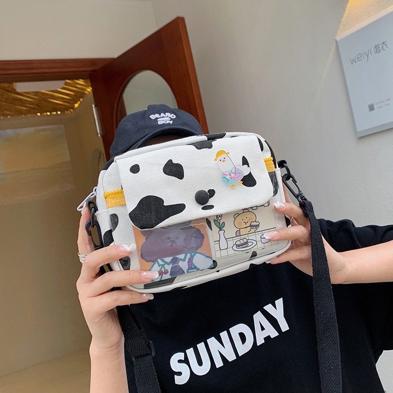 Túi đeo chéo vải canvas mềm hình vuông nhỏ xinh thời trang cho nữ