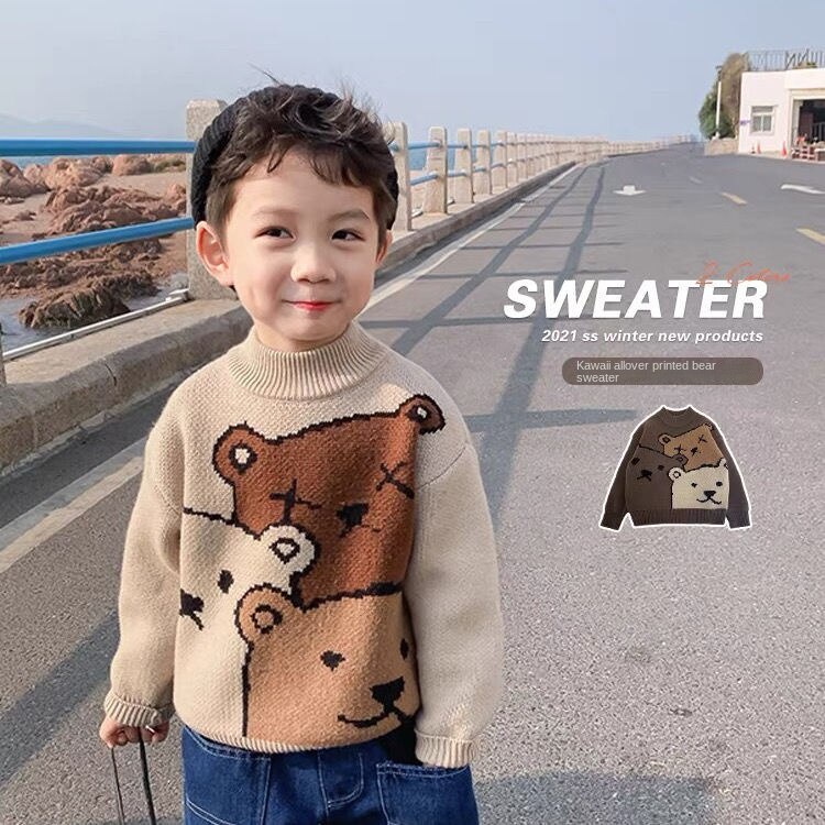 Áo sweater họa tiết chú gấu phong cách Hàn Quốc thời trang mùa đông cho bé trai