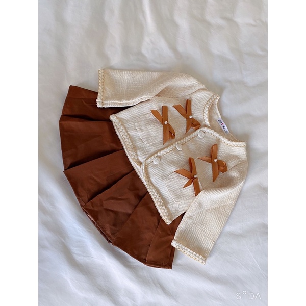 Sét bộ xinh cho bé, sét áo dạ mix chân váy dập ly cho bé từ 8-18kg