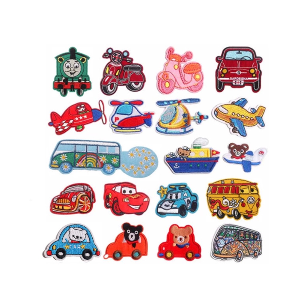 50 MẪU miếng DÁN ỦI quần áo bé TRAI mẫu giáo STICKER THÊU CAO CẤP CÓ SẴN KEO ỦI hình MCQUEEN XE XÚC XE CỨU HOẢ THOMAS