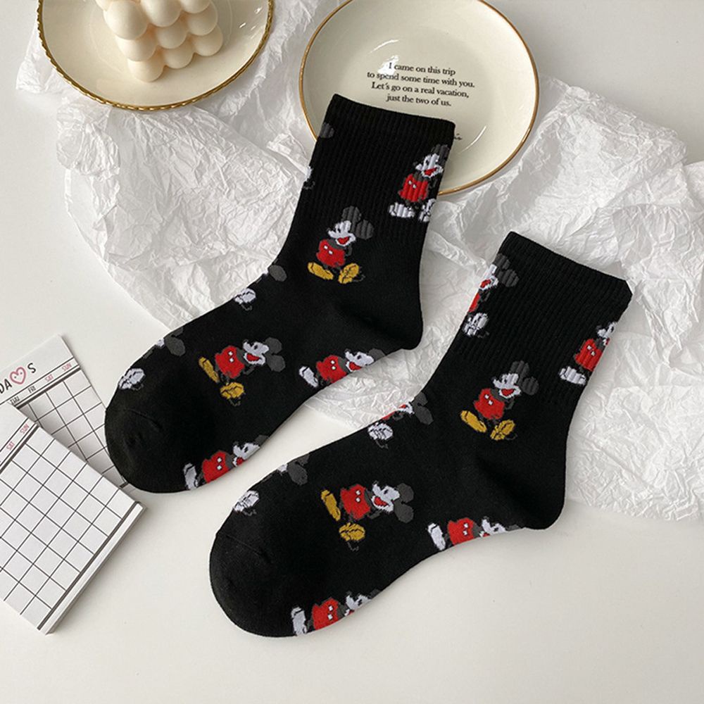 Vớ cotton in hình chuột Mickey phong cách Harajuku Anime Nhật Bản thanh lịch thời trang thu đông thoáng khí cho nữ