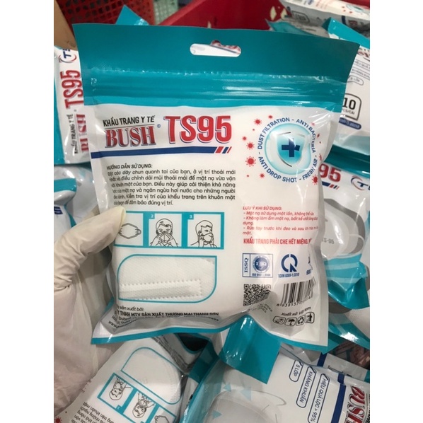 [Khẩu trang Bush TS95] Túi 10 cái 5 lớp hàng chính hãng dày, không xù lông