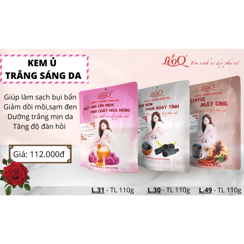 Ủ Trắng Da LeoQ Hoa Hồng Mật Ong & Bùn Non Than Hoạt Tính 110G