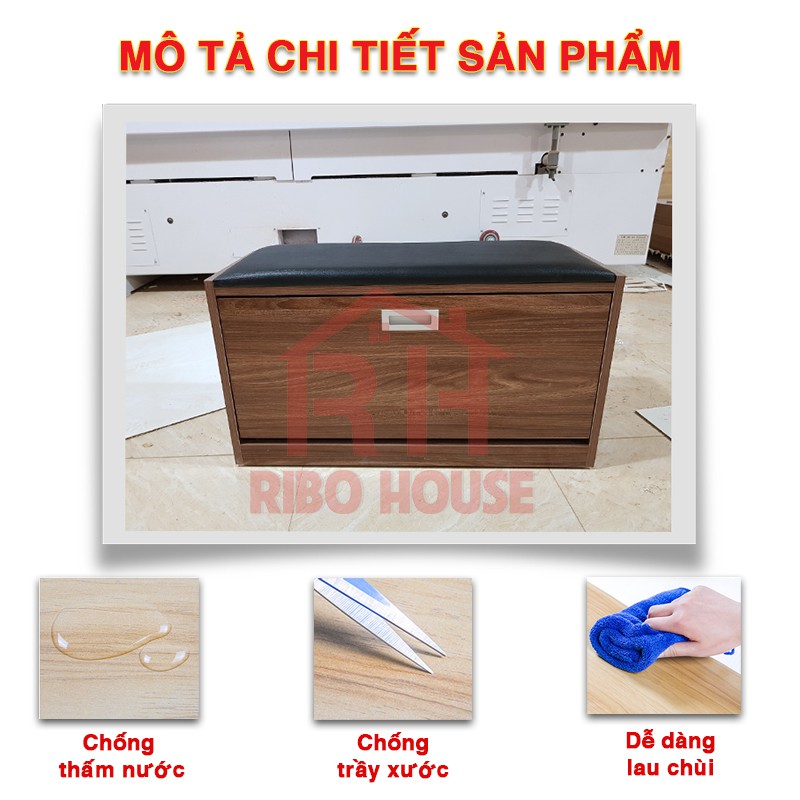 Tủ giày thông minh có đôn RIBO HOUSE với ngăn đóng mở gỗ dày 17li chiều ngang 80cm đệm ngồi xỏ giày cực êm RIBO132