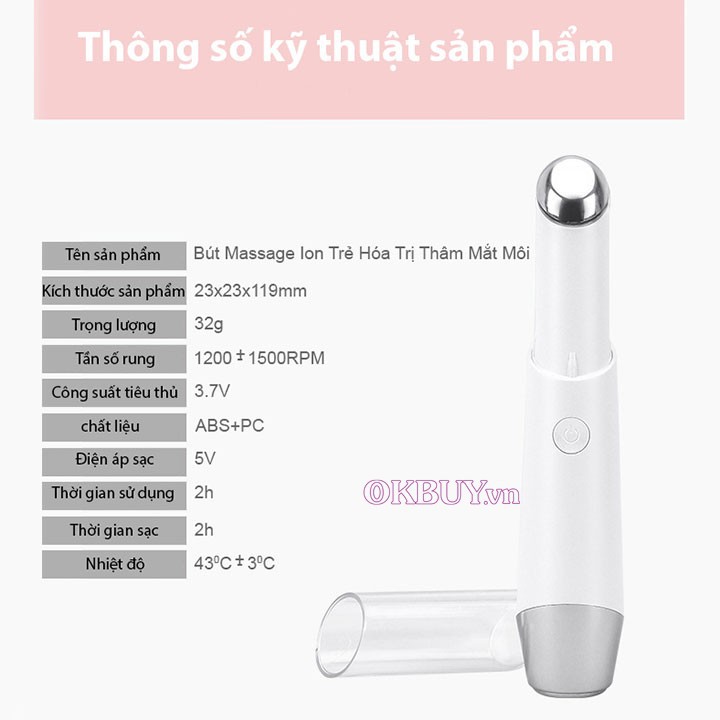 Bút Điện Di massage xóa nhăn trị thâm quầng mắt, môi cao cấp D018 - Có nhiệt