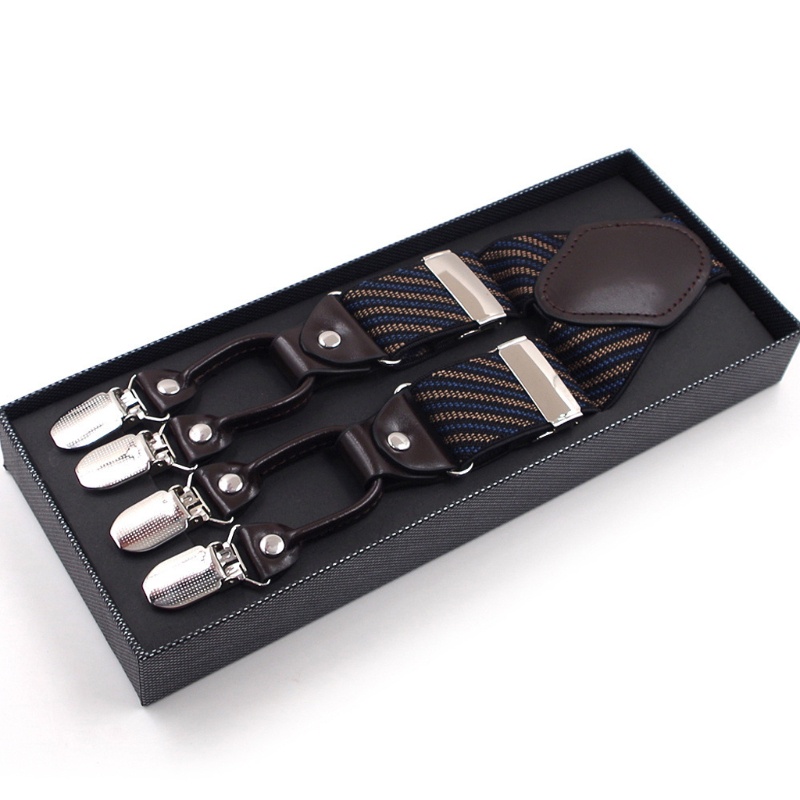 Dây Đai Quần Chữ Y Kẻ Sọc Kèm 6 Kẹp Quần Co Giãn Chống Trượt Có Thể Điều Chỉnh Dành Cho Nam