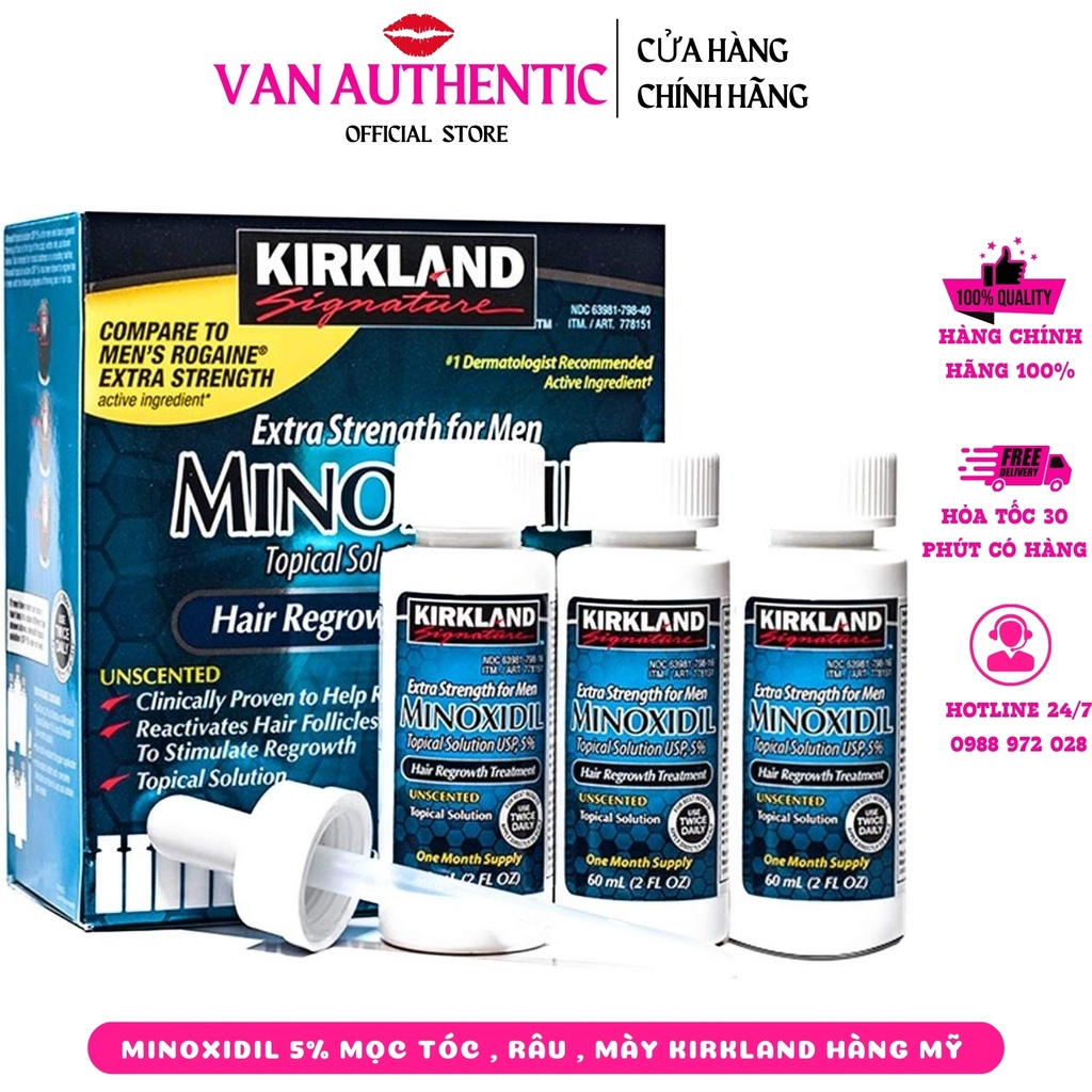 Minoxidil 5% Dạng Lỏng Mọc Râu Tóc Kirkland Mỹ (1 Hộp 6 lọ) bán sỉ