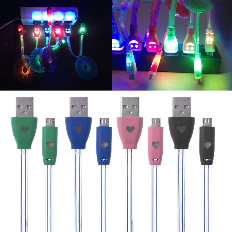 Dây Cáp Sạc Micro Usb Có Đèn Led Nhiều Màu Cho Điện Thoại Android