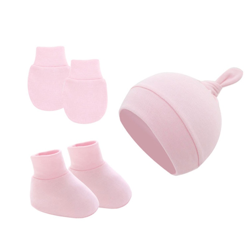Bộ Găng Tay Dệt Kim + Mũ + Vỏ Bọc Chân Chống Cào Xước Cho Bé Sơ Sinh