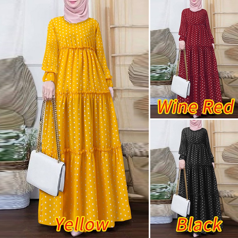 Đầm maxi ZANZEA tay dài ống loe họa tiết chấm bi thời trang dành cho bạn nữ