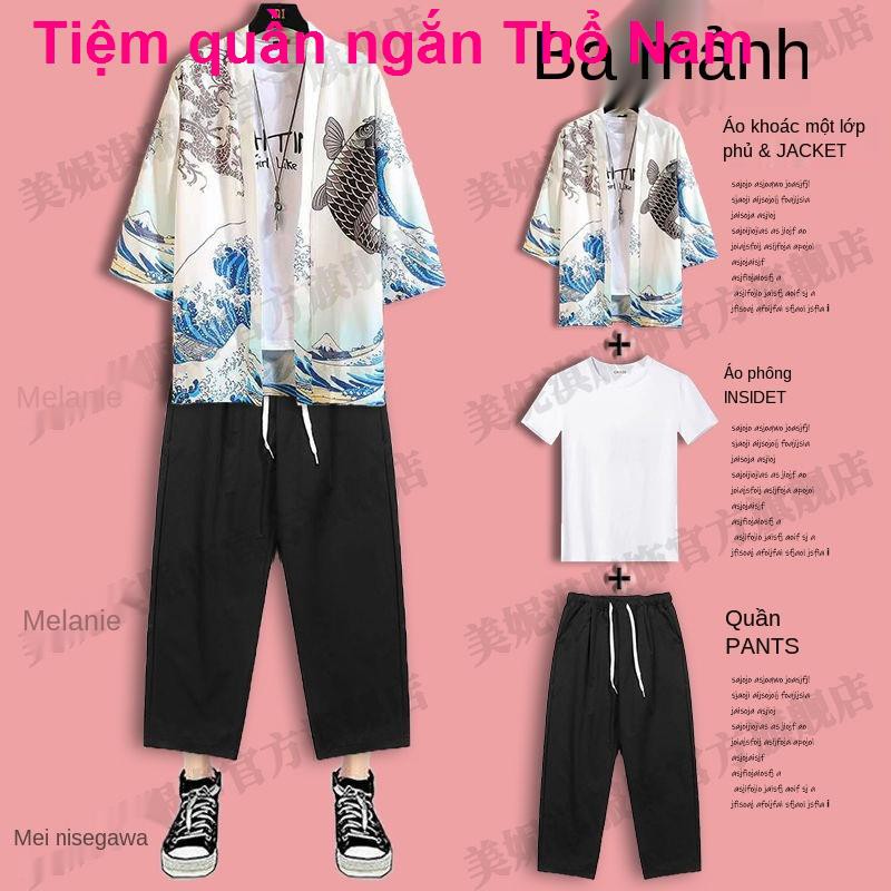 Gufeng Taobao ba mảnh quần áo mùa hè nam phong cách Trung Quốc Hanfu trọn bộ Fairy kimono couple chống nắng