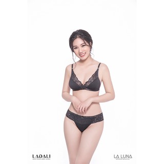[HÀNG THIẾT KẾ] Bộ Đồ Lót Cotton Pha Ren Có Đệm Mút + Quần Lót Kháng Khuẩn LADALI- MS 502 Đen