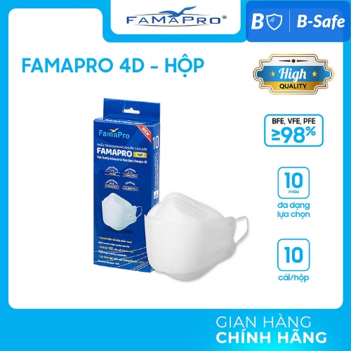 KHẨU TRANG 4D FAMAPRO (10 cái/ hộp - TRẮNG) HÀNG CAO CẤP - BẢO VỆ HÔ HẤP