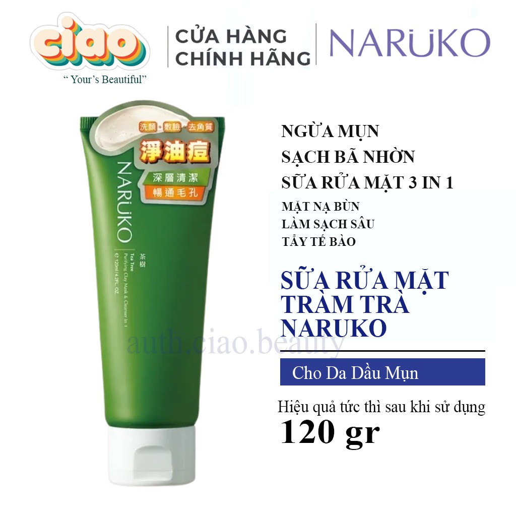 Sữa Rửa Mặt Tràm Trà Naruko Tea Tree Purifying Clay Mask &amp; Cleanser 120g