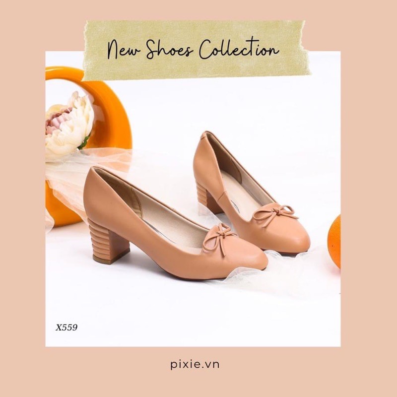 Giày Cao Gót Đế Vuông 5cm Mũi Vuông Nơ Nhỏ Pixie X559