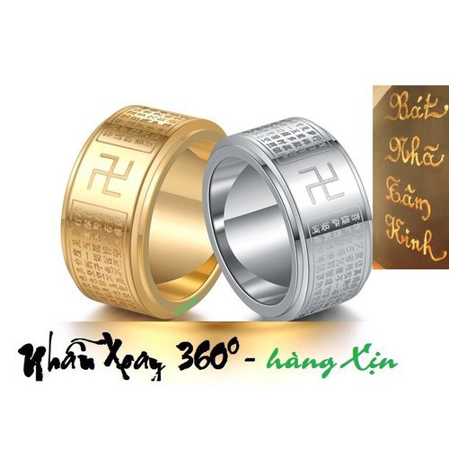 Nhẫn bát nhã tâm kinh xoay 360 độ ko đen - Khắc chữ Vạn