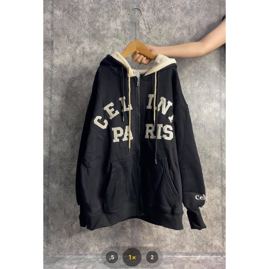 Áo khoác nỉ ngoại mũ phối unisex Celinf Paris _Áo khoác nam nữ tay bồng basic, cá tính, hottrend