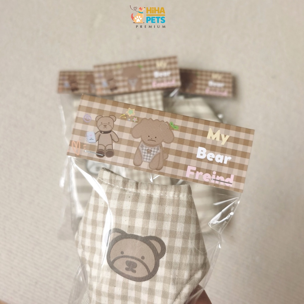 Dây Dắt Chó Mèo Đi Dạo Hình Gấu Chất Liệu Bông Nguyên Thuỷ Gồm Có Yếm Kèm Dây Dắt Thú Cưng Hàn Quốc Premium Hiha Pets.