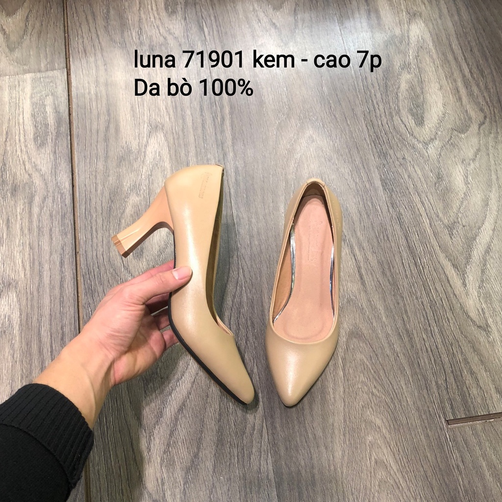 Giày cao gót nữ, guốc nữ 7p LUNASHOES 71901 giày da bò thật màu đen kem đỏ trắng bảo hành 24 thàng 1 đổi 1