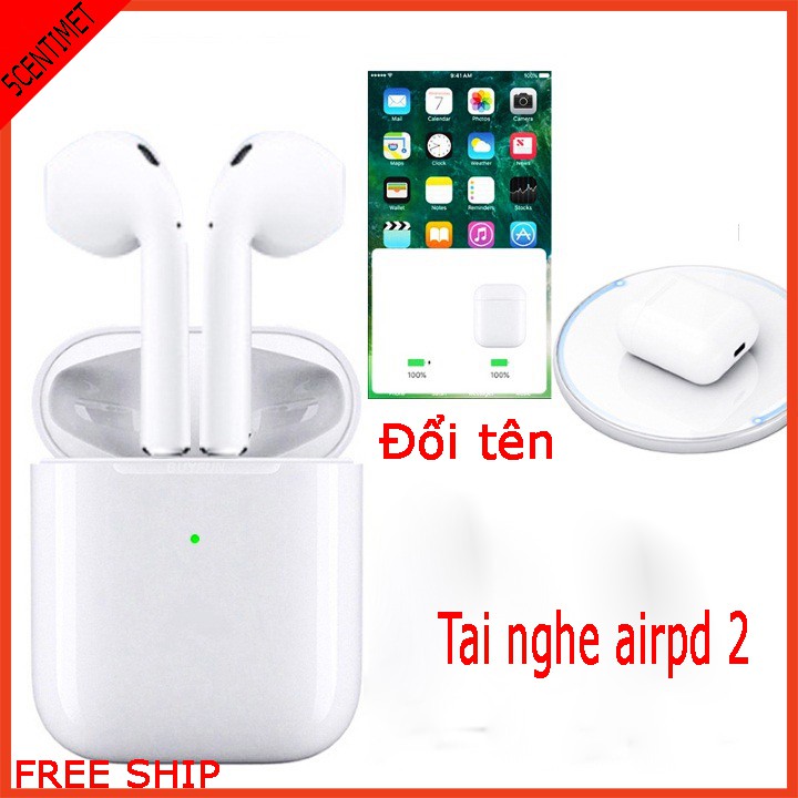 [Mã ELMS05 giảm 5% đơn 300k]Tai nghe Airpods 2 1:1 hỗ trợ định vị GPS cảm biến sạc không dây 5CENTIMET