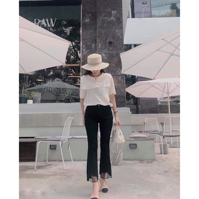 [MECHIPXINH] Quần đen loe phối ống voan hàng quảng châu 955 | BigBuy360 - bigbuy360.vn