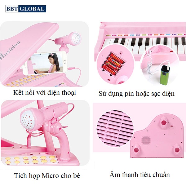 Đồ chơi âm nhạc đàn PIANO cho bé có ghế ngồi BBT Global