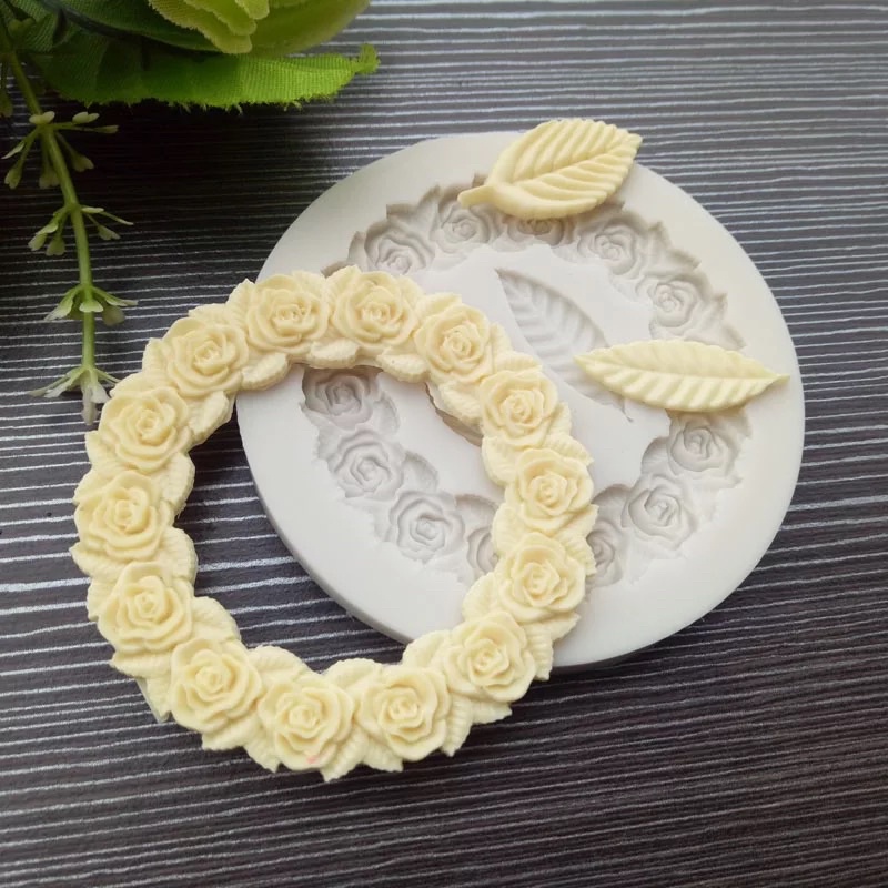 Tấm silicon hoa vòng + lá 3D làm fondant, trang trí bánh trung thu hiện đại