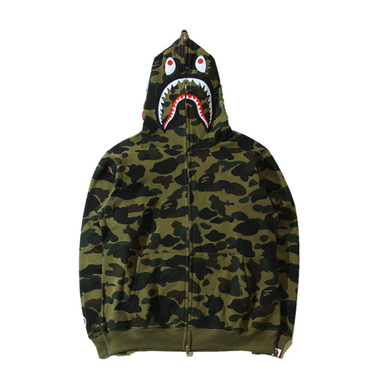 Áo Hoodie Jacket Bape Shark Camo, Bape Hoodiefullzip, Họa tiết thêu, Chất liệu Cotton nỉ chân cua, Màu Green