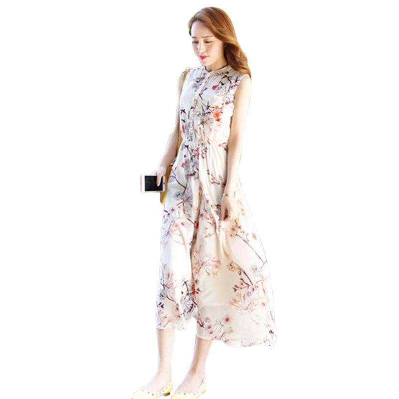 [Baywellfashion]Đầm sát nách cổ tròn hoạ tiết hoa phong cách Bohomian | BigBuy360 - bigbuy360.vn