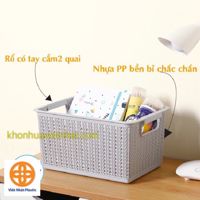 Rổ nhựa đan mây size đại đựng đồ đa năng nhựa Việt Nhật No 3415-3