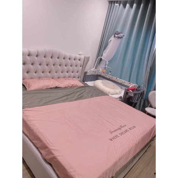 Bộ chăn ga gối cotton phi lụa Dreamcity nhập khẩu, bộ 4 món vỏ chăn ga và vỏ gối phi lụa cao cấp mềm mịn mát nhiều mầu