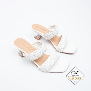 ❤FREESHIP❤ Dép cao gót Nrossi mũi vuông quai ngang gót cao 5cm màu trăng có size lớn 40 41 42 43 44_N2124