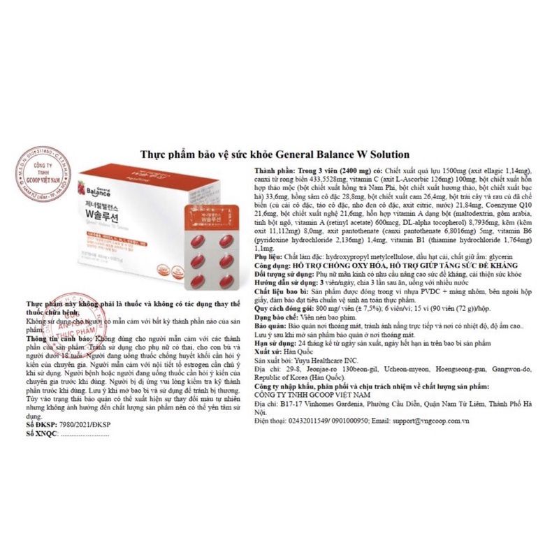 Thực phẩm bảo vệ sức khỏe General Balance W Solution bổ sung nội tiết tố cho nữ