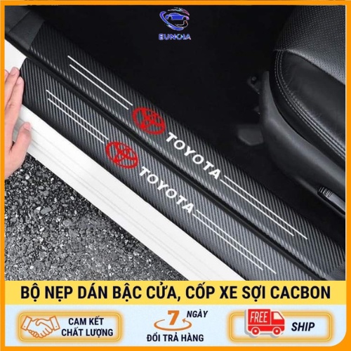 Sét 9 miếng dán bậc cửa toyota có vân carbon dán full keo chống trầy tốt