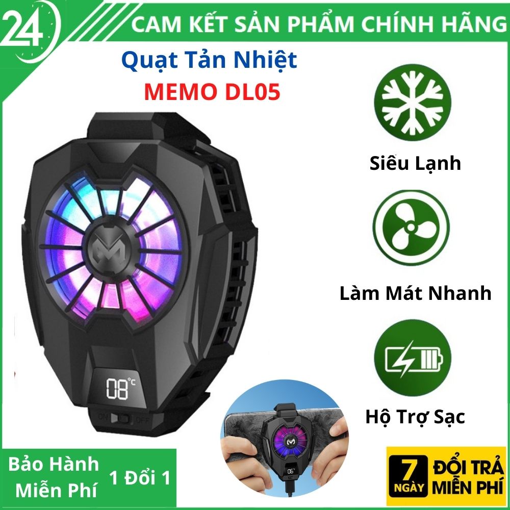 Quạt tản nhiệt điện thoại MEMO DL05 lạnh siêu nhanh, hiển thị nhiệt độ, LED RGB, Kẹp thu vào 2 chiều làm mát