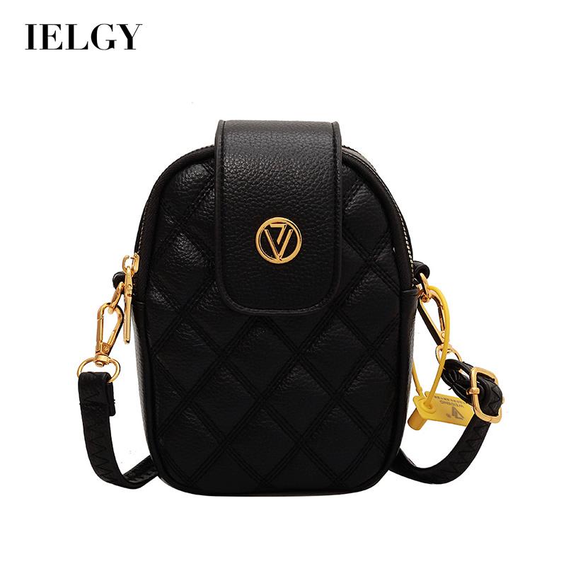 Túi da mềm đeo chéo IELGY đựng điện thoại họa tiết hình thoi thời trang dành cho nữ