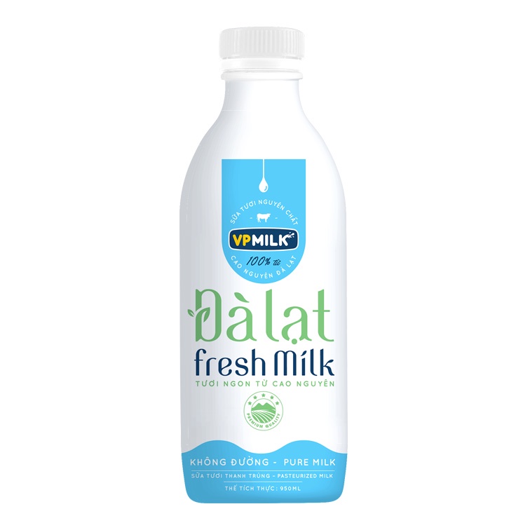 10 chai Sữa tươi thanh trùng VPMilk Đà Lạt Fresh Milk - Không Đường dành cho mọi lứa tuổi ( 200ml - 450ml - 950ml - 2000