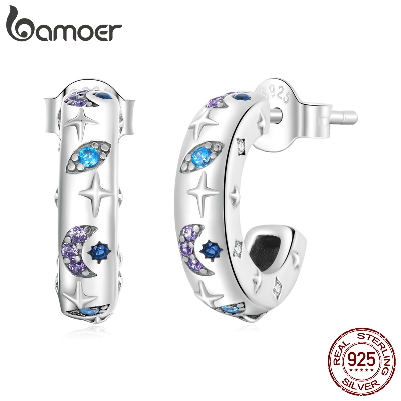 Khuyên tai BAMOER BSE610 bằng bạc 925 họa tiết mặt trăng và mắt quỷ thời trang cho nữ