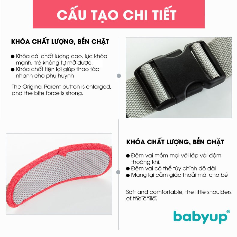 Đai đi xe máy an toàn cho bé (từ 1 đến 10 tuổi) Babyup, có phản quang, thoáng khí, chắc chắn